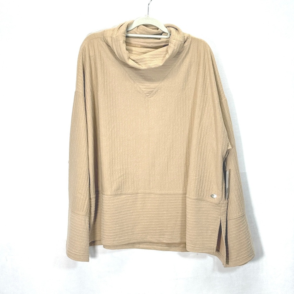 TAHARI Sport NEW Women's Beige Textured mock cowl Neck Long Sleeve Tunic Top‎ 3X